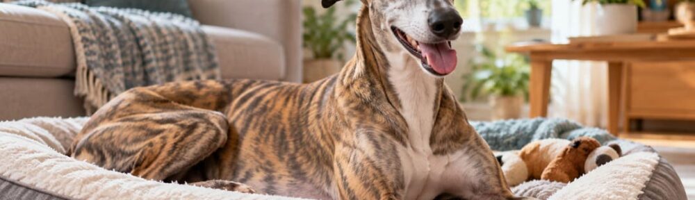 Happy Brindle Greyhound at_Home
