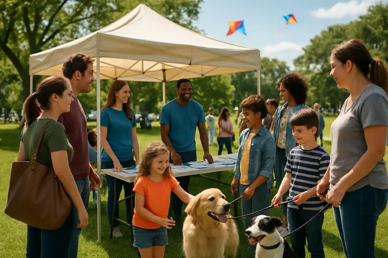 Neighbors sorting pet supplies for a local animal shelter